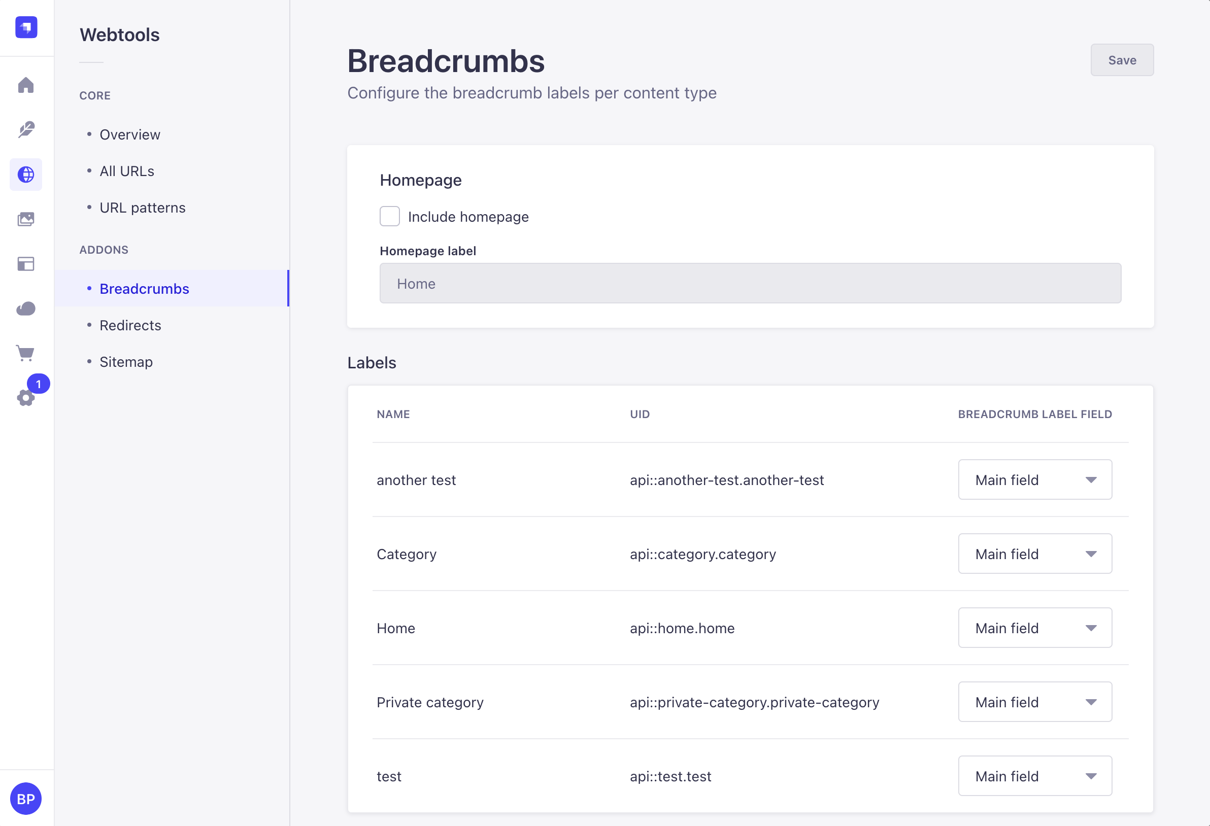 Breadcrumbs settings