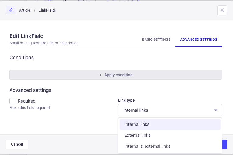 Link advanced settings